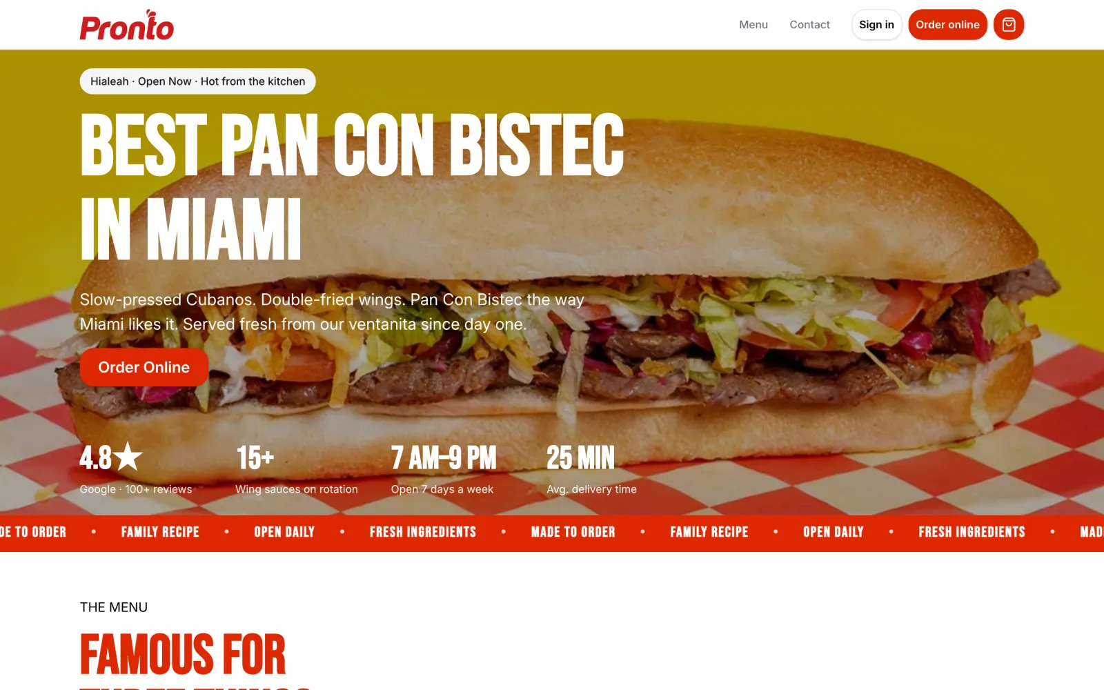 The Pronto Café website